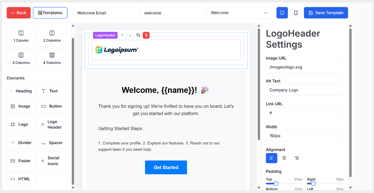 Email Template Dashboard